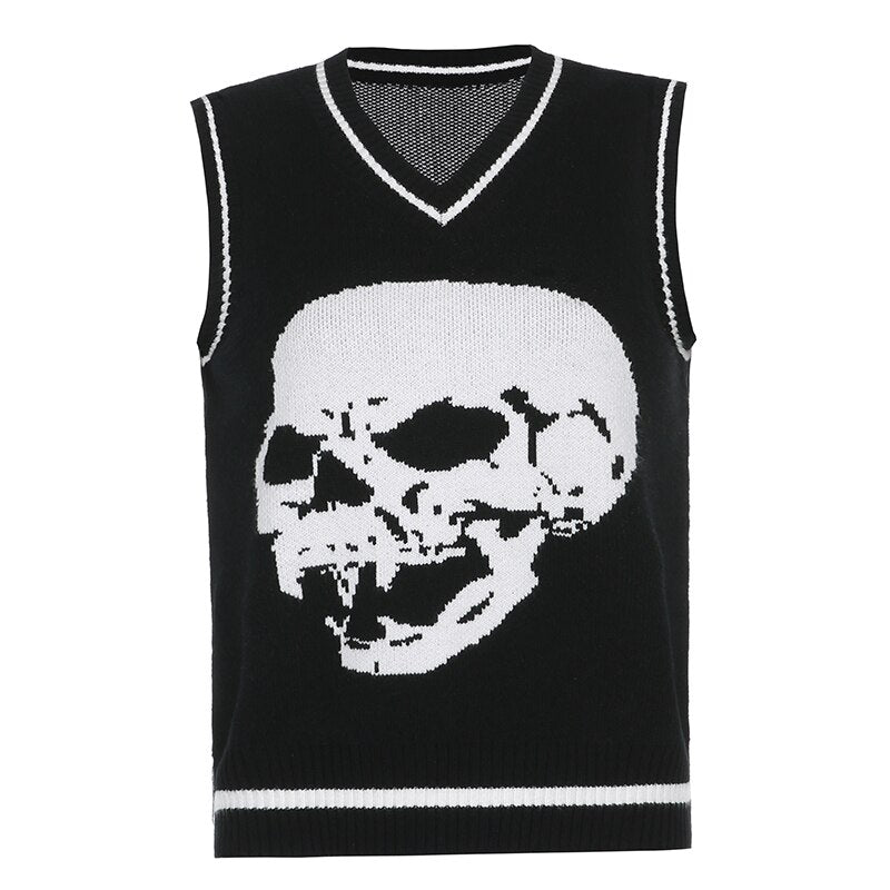 Darlingaga Harajuku Skull Print Y2K Loose Autumn Winter Sweater Women Pullovers Casual Knitwear Jumpers 2020 Korean Sweaters New