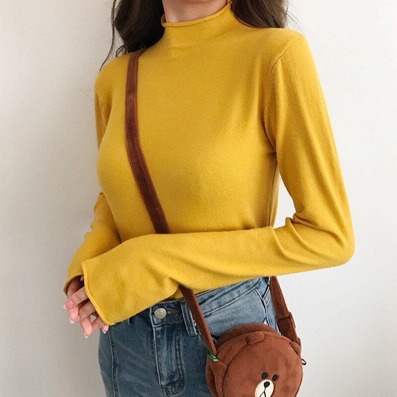 Solid Half Turtleneck Knitted Pullovers Sweaters Women Autumn Winter Primer Shirt Long Sleeve Slim-fit tight Jumper Tops