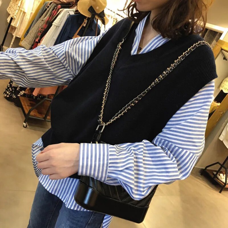 Fall V neck Girls Pullover vest sweater Autumn Winter short Knitted Women Sweaters vest Sleeveless Warm Sweater Casual oversize