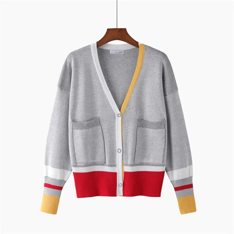 HLBCBG High Quality Fashion Designer Cardigan Long sleeve Single Breasted Contrast Color Button Knitted Sweaters