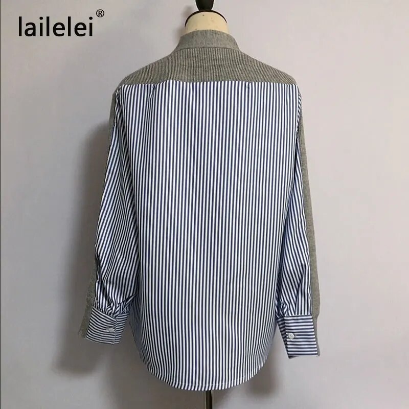 Female Patchwork Sweater Button Cardigan Laine Lovely Jumper V Neck Black Grey Sweaters Casual Women Autumn Knitting Stripe Tops