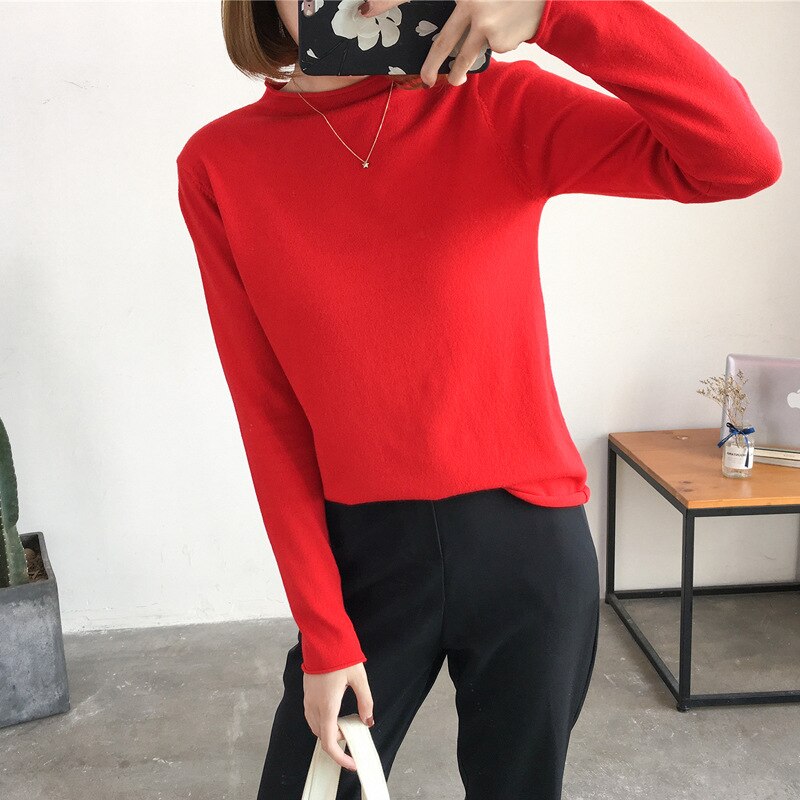 Solid Half Turtleneck Knitted Pullovers Sweaters Women Autumn Winter Primer Shirt Long Sleeve Slim-fit tight Jumper Tops