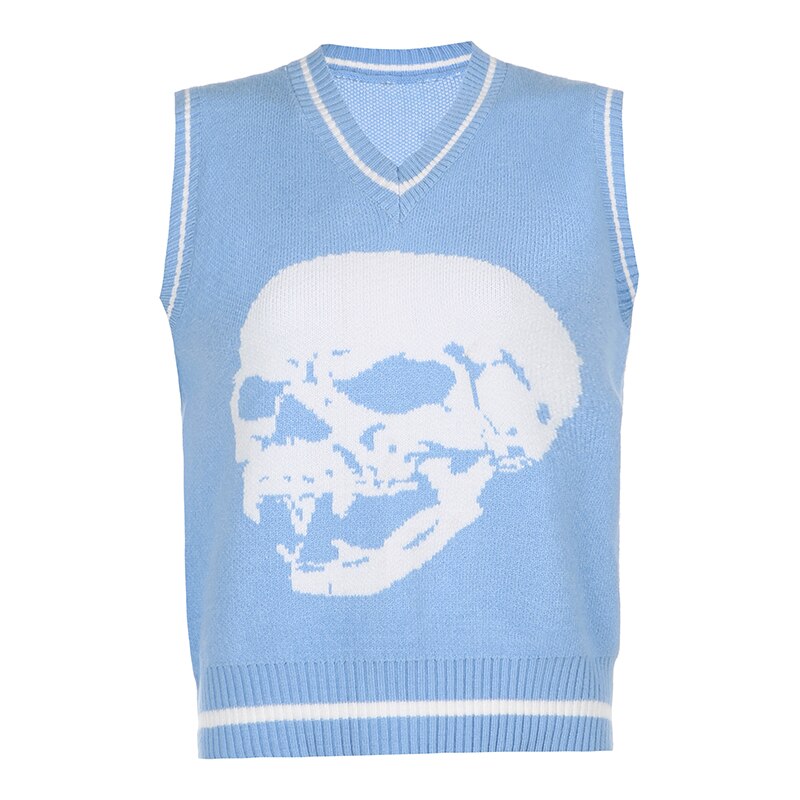 Darlingaga Harajuku Skull Print Y2K Loose Autumn Winter Sweater Women Pullovers Casual Knitwear Jumpers 2020 Korean Sweaters New