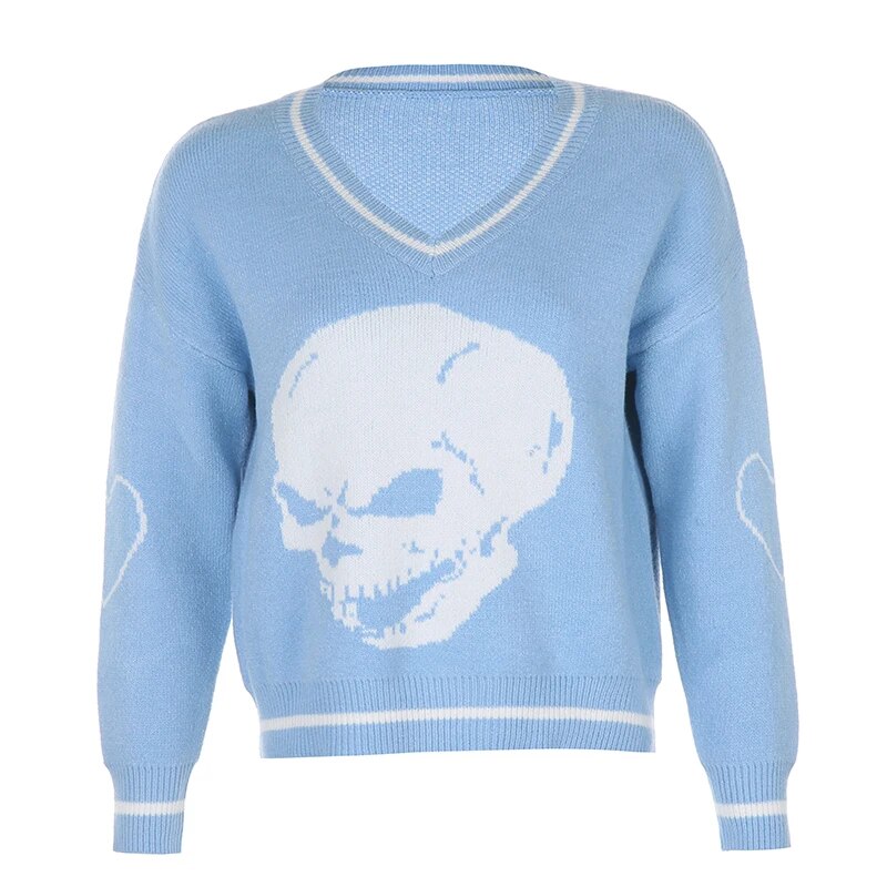 Darlingaga Harajuku Skull Print Y2K Loose Autumn Winter Sweater Women Pullovers Casual Knitwear Jumpers 2020 Korean Sweaters New