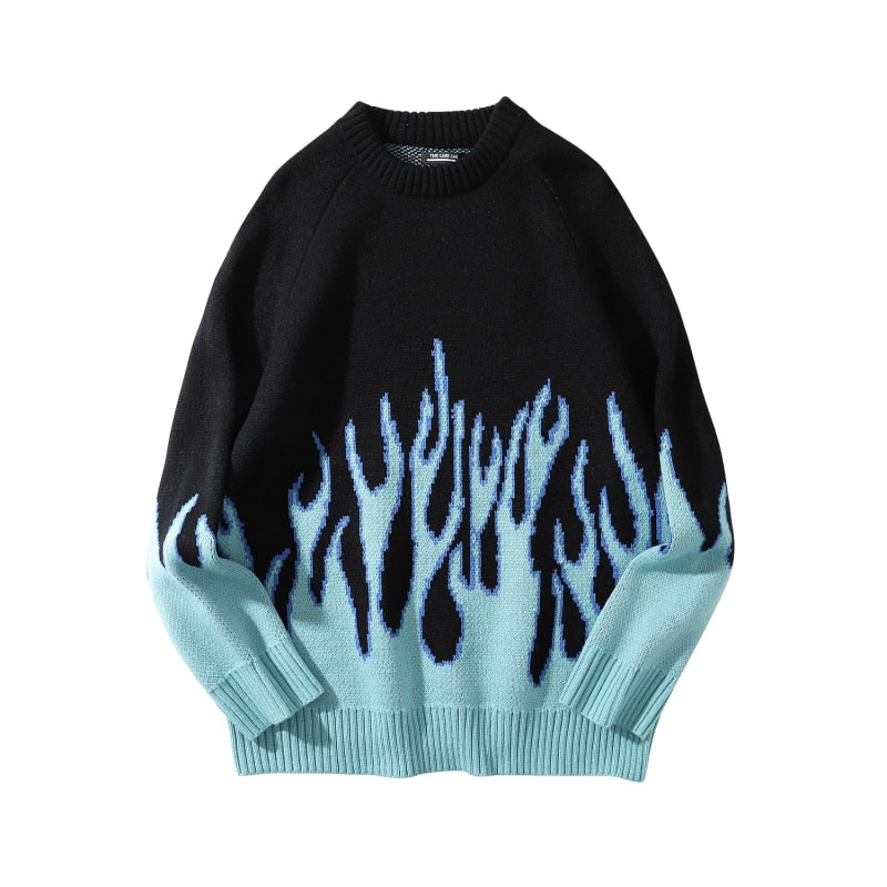 Vintage Flame Sweater Women Kpop Harajuku Knitted Pullover Sweaters for Woman 2020 Winter Warm Oversize Casual Men Female Jumper