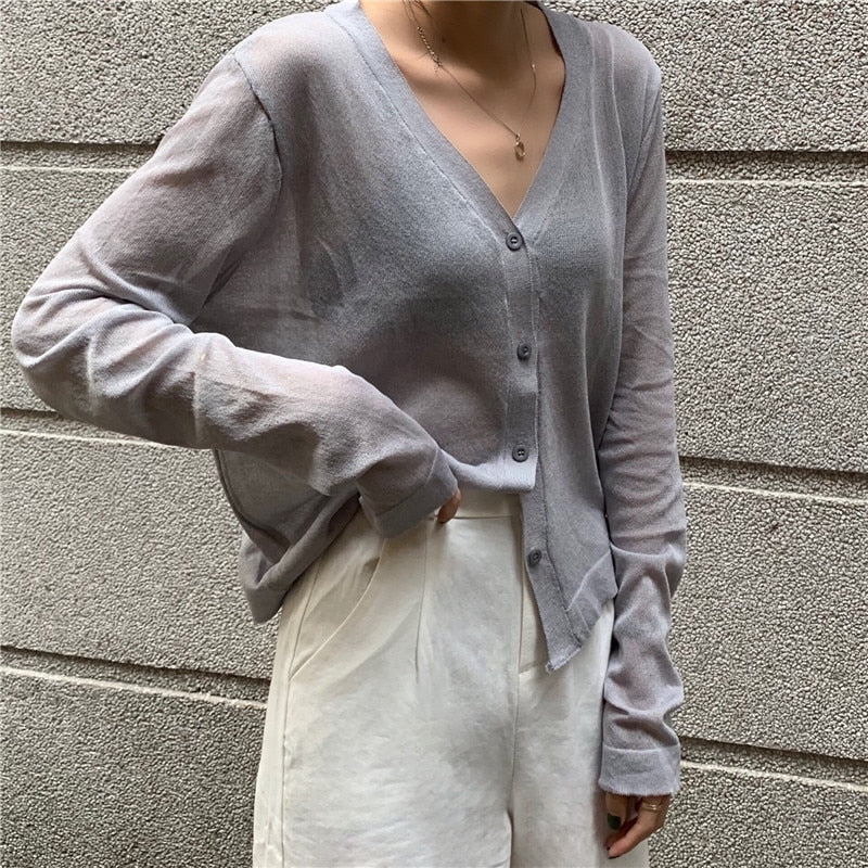 Women's V-Neck Cropped Knitted Cardigan