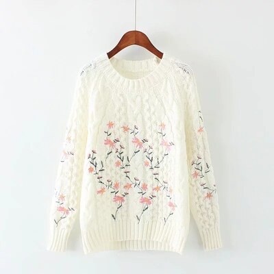 Flower Embroidered Pullover Sweater