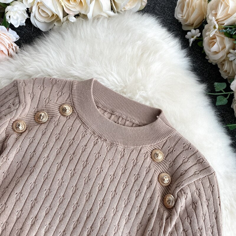 Short Sleeve O-neck High Quality Sweater Shirts With Decorated Buttons Girls Stretchy Crop Tops Sweaters Pullovers For Women