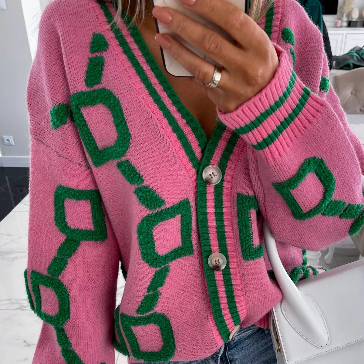 Cryptographic Autumn Winter Knitted Button Up Loose Cardigan Sweater Women Long Sleeve Tops Oversized Sweaters Warm Sueters Coat
