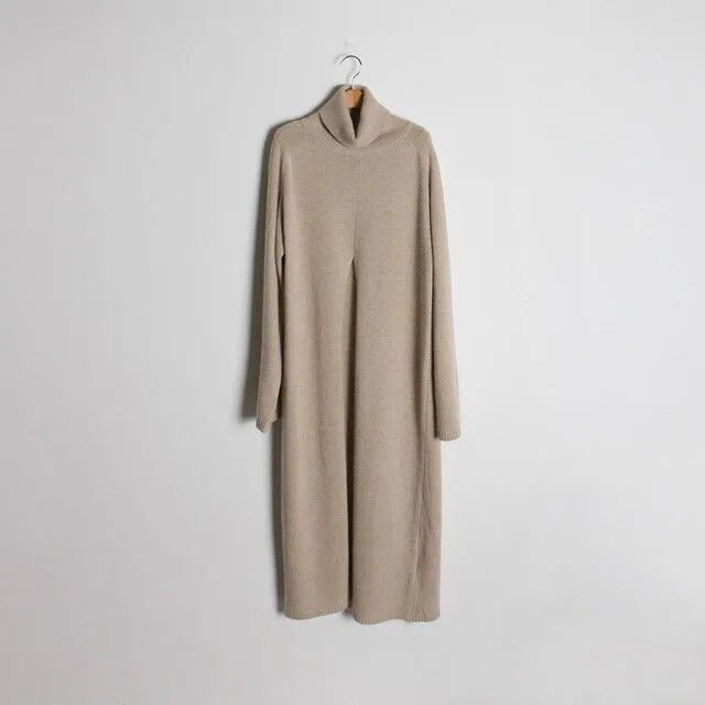 Women Designer Turtleneck Split Sweater Dress Ladies Long Sleeve Solid Straight Loose Knitted Maxi Dresses Winter vestido