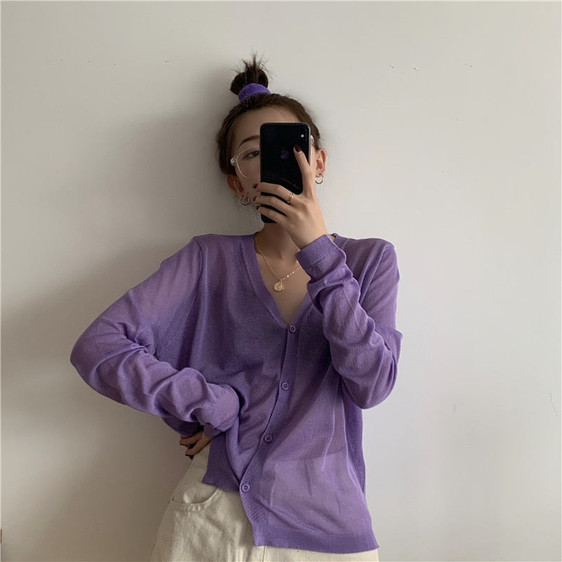 Women's V-Neck Cropped Knitted Cardigan