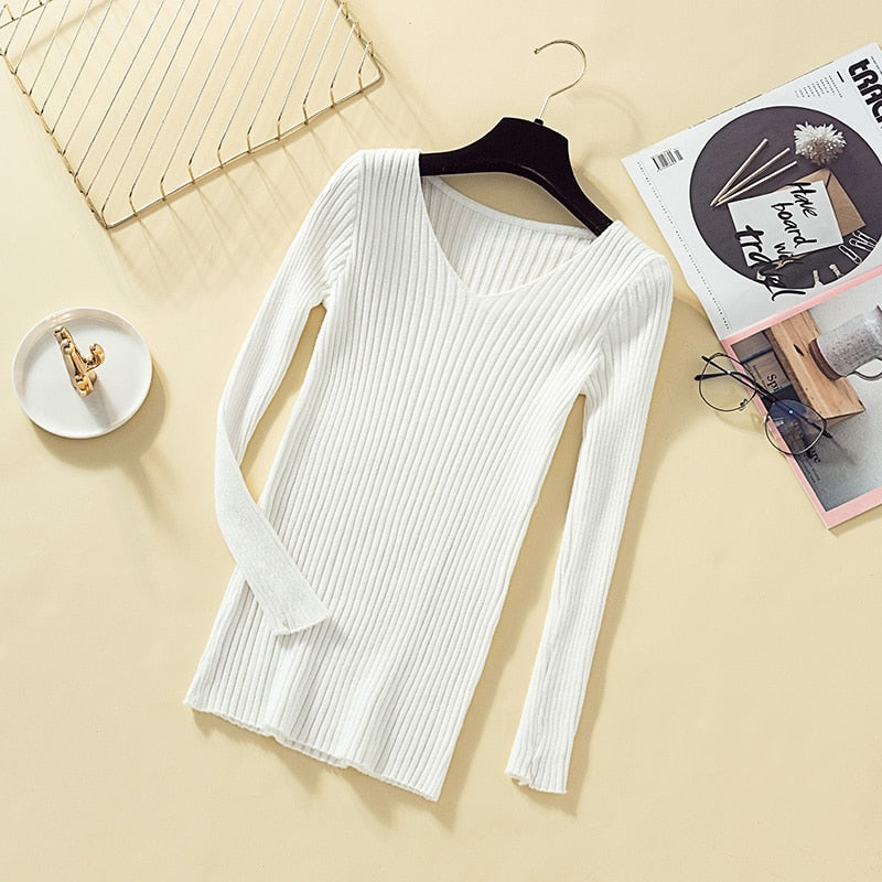 Pullover Knit Sweater Women 2020 Winter Clothes Women Jumper V Neck Soft Rib Knitted Winter Tops Knitwear Pull Femme Sweaters