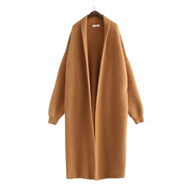 European Luxury Long Faux Mink Fur Cardigans New 2022 X-long Hot fall Winter Women's Sweaters Oversize Coats wholesale Pull