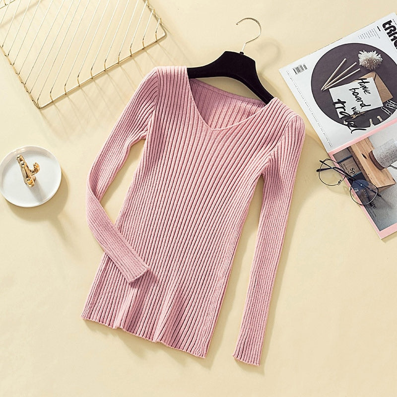 Pullover Knit Sweater Women 2020 Winter Clothes Women Jumper V Neck Soft Rib Knitted Winter Tops Knitwear Pull Femme Sweaters