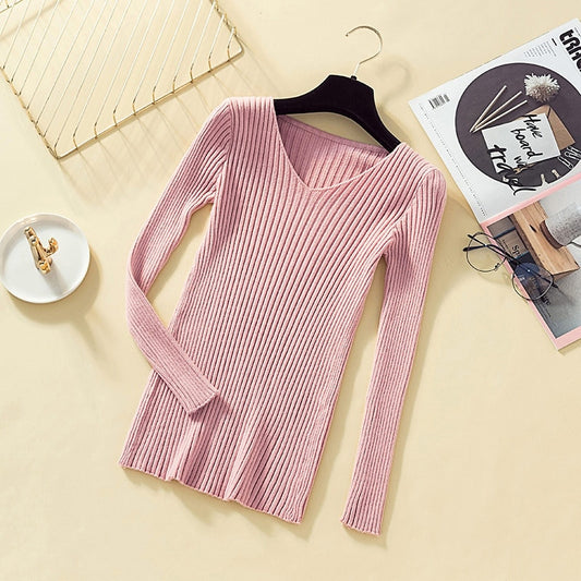 Pullover Knit Sweater Women 2020 Winter Clothes Women Jumper V Neck Soft Rib Knitted Winter Tops Knitwear Pull Femme Sweaters