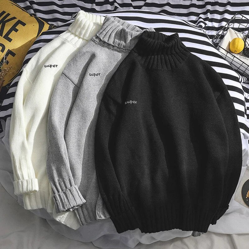 Turtleneck Sweater Men Winter Letter Casual Long Sleeve Top Mens Sweaters High Quality Pullover All Match Males Korean Clothes