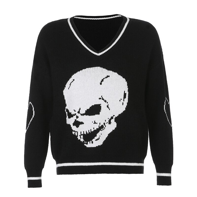 Darlingaga Harajuku Skull Print Y2K Loose Autumn Winter Sweater Women Pullovers Casual Knitwear Jumpers 2020 Korean Sweaters New
