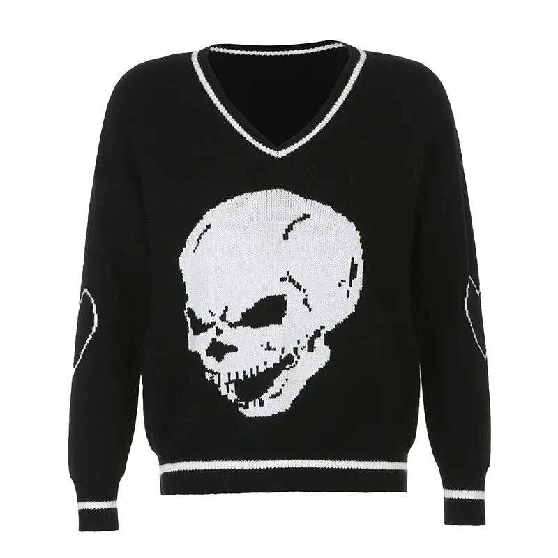 Darlingaga Harajuku Skull Print Y2K Loose Autumn Winter Sweater Women Pullovers Casual Knitwear Jumpers 2020 Korean Sweaters New