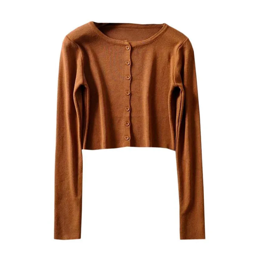 Korean Style O-neck Short Knitted Sweaters Women Thin Cardigan Fashion Sleeve Sun Protection Crop Top Ropa Mujer