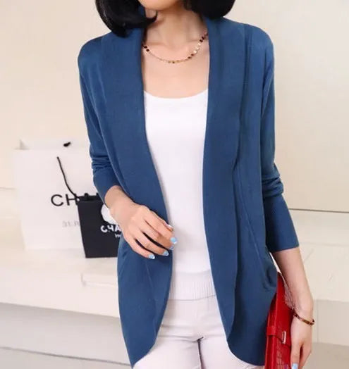 Scarf Collar Cardigan Women's Long Sleeve Sweater