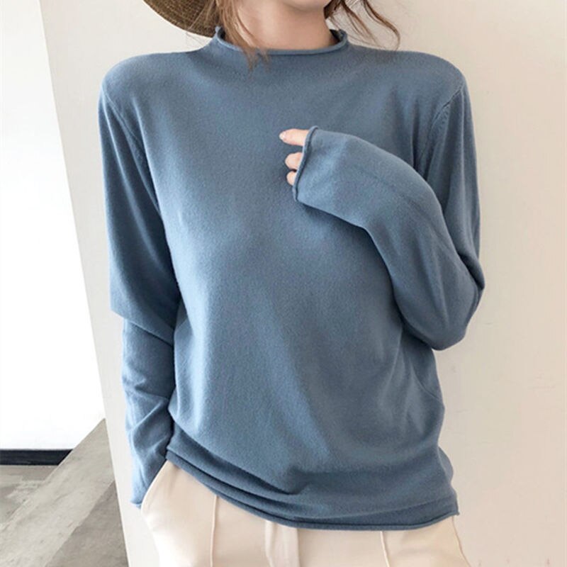 Solid Half Turtleneck Knitted Pullovers Sweaters Women Autumn Winter Primer Shirt Long Sleeve Slim-fit tight Jumper Tops