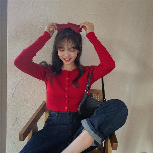 Korean Style O-neck Short Knitted Sweaters Women Thin Cardigan Fashion Sleeve Sun Protection Crop Top Ropa Mujer
