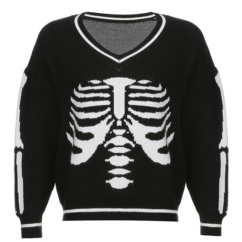 Darlingaga Harajuku Skull Print Y2K Loose Autumn Winter Sweater Women Pullovers Casual Knitwear Jumpers 2020 Korean Sweaters New