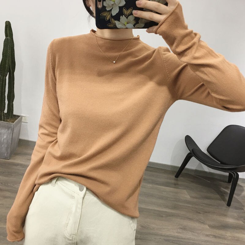 Solid Half Turtleneck Knitted Pullovers Sweaters Women Autumn Winter Primer Shirt Long Sleeve Slim-fit tight Jumper Tops