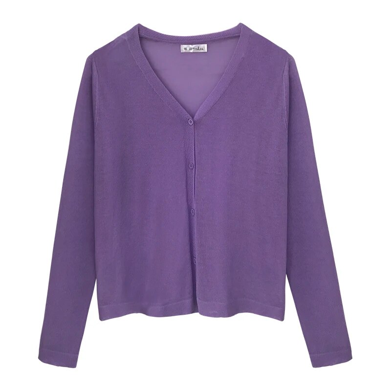 Cardigan Women Korean Long Sleeve Cardigan Summer Cropped Cardigan Knitted V-Neck Thin Ice Silk Sweaters Sunscreen Shirt Tops
