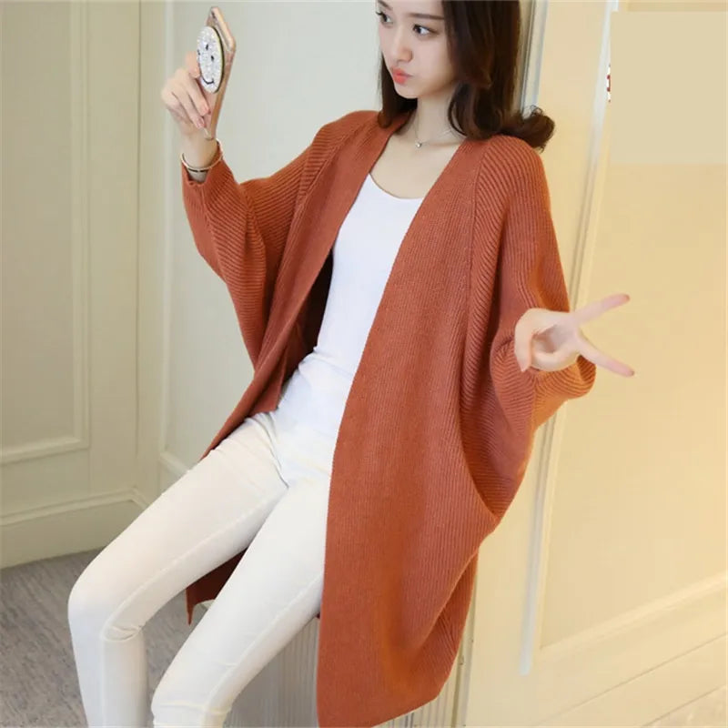Long Cardigan Women Sweater with Batwing Sleeves