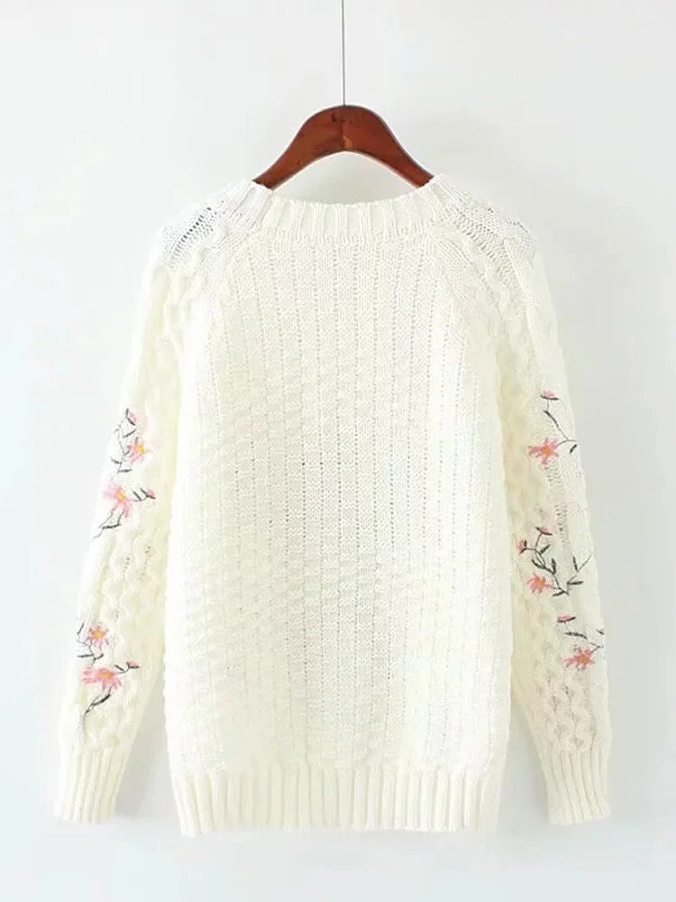 Japanese Style Sweet Flower Embroidered Women's Sweater