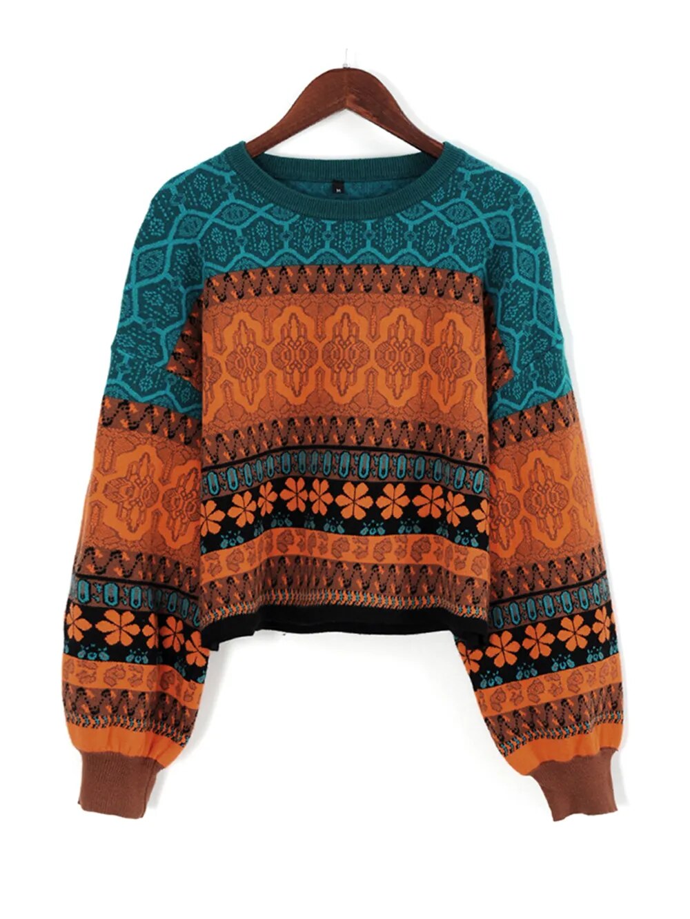 Chritmas Sweaters For Women Retro Chic Splicing Color Hoodies Young Girls Winter Crop Tops Knitted Short Female Sweater