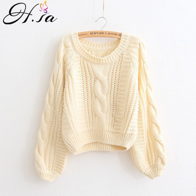 H.SA Roupas Femininas Women Pull Sweaters 2021 New Yellow Sweater Jumpers Candy Color Harajuku Chic Short Sweater Twisted Pull