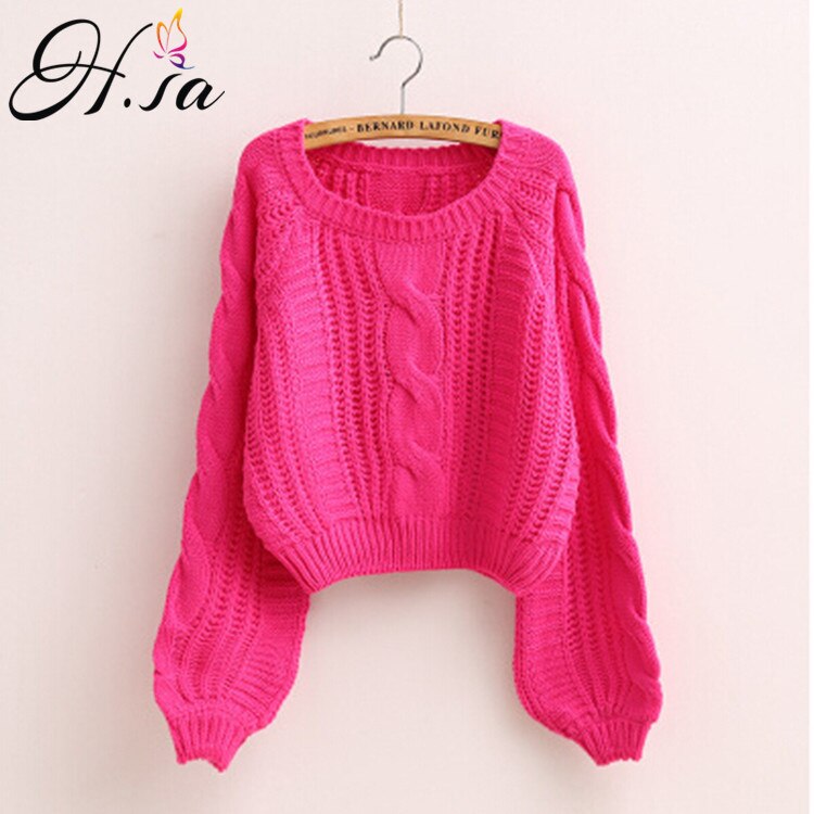 H.SA Roupas Femininas Women Pull Sweaters 2021 New Yellow Sweater Jumpers Candy Color Harajuku Chic Short Sweater Twisted Pull