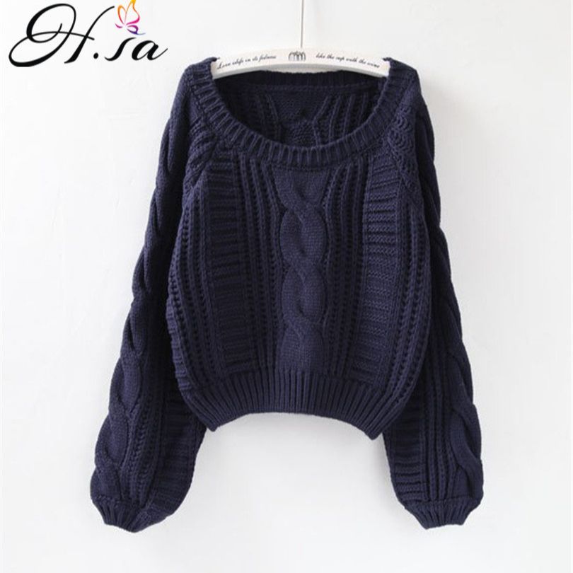 H.SA Roupas Femininas Women Pull Sweaters 2021 New Yellow Sweater Jumpers Candy Color Harajuku Chic Short Sweater Twisted Pull