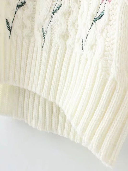 Flower Embroidered Pullover Sweater
