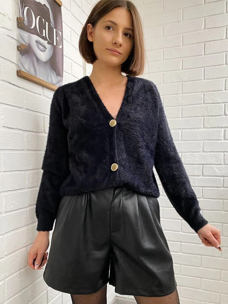GOPLUS Cardigan Sweater For Women V Neck Sweaters Green Black Cardigans Vrouw Truien Pull Femme Sweter Dames Trui