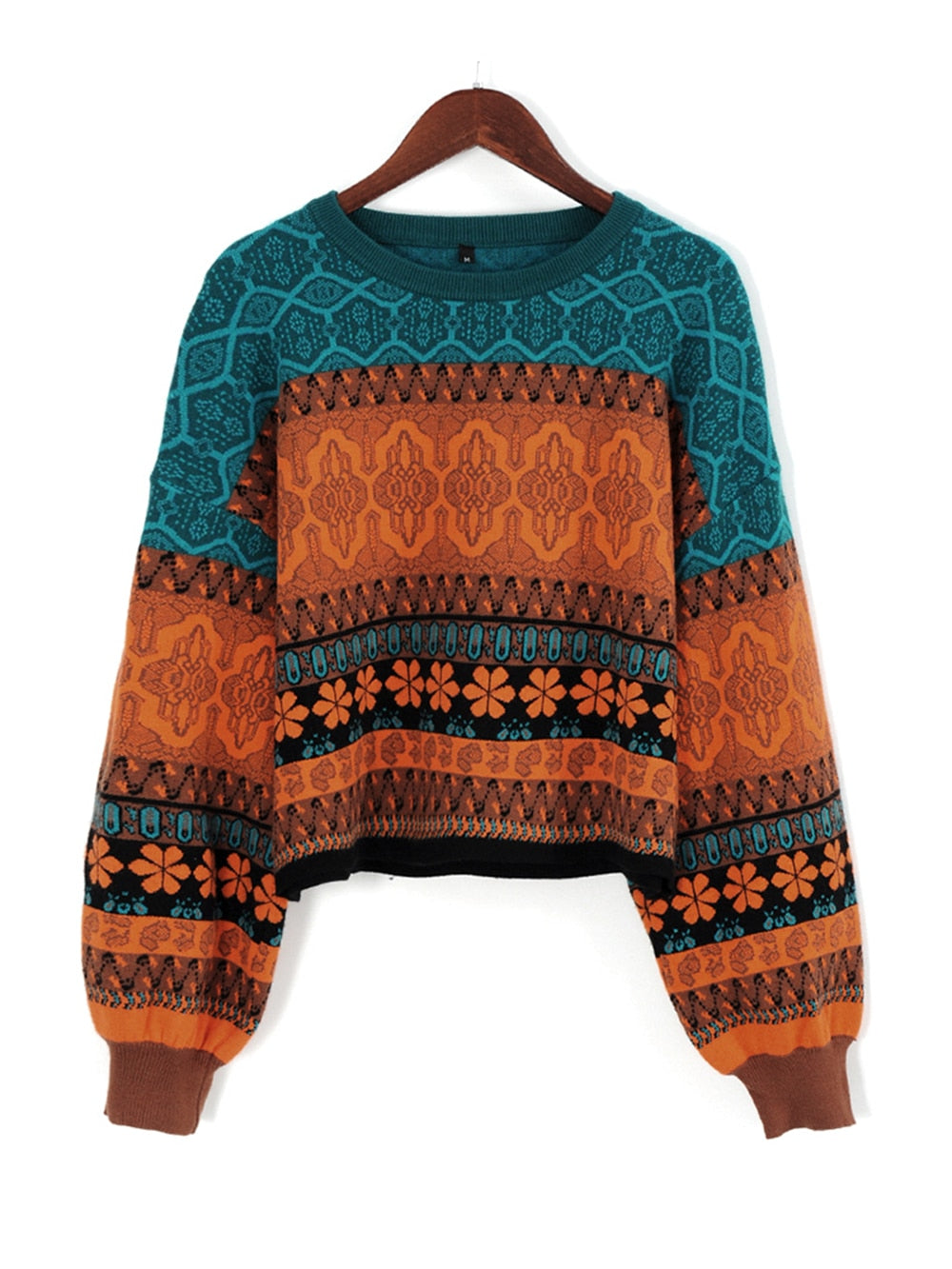 Chritmas Sweaters For Women Retro Chic Splicing Color Hoodies Young Girls Winter Crop Tops Knitted Short Female Sweater