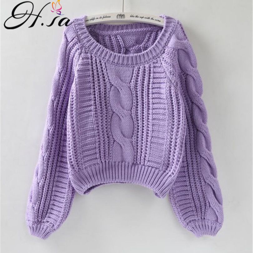 H.SA Roupas Femininas Women Pull Sweaters 2021 New Yellow Sweater Jumpers Candy Color Harajuku Chic Short Sweater Twisted Pull