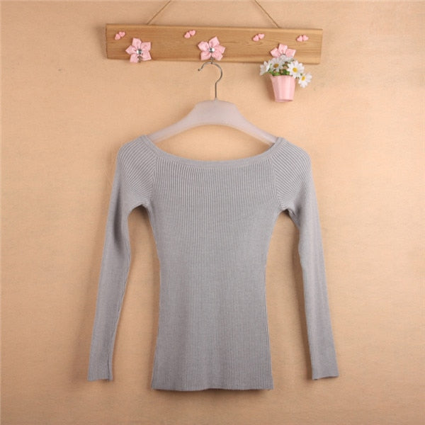 Women's Knitted Jacket Sweater Jumper Korean Style Sweaters Women Invierno 2022 Pullover Slash Neck Swetry Damskie Pull Femme