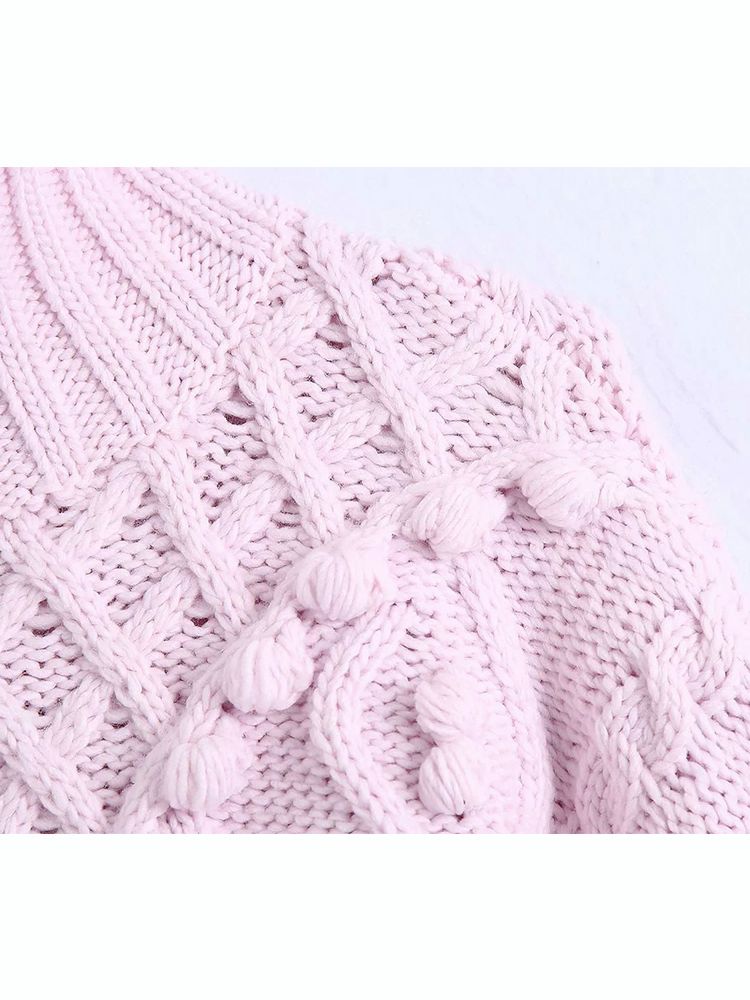 New Fall Winter Women Knit Sweater High Neck Pompom Warm Thicken Chic Pink Women Sweaters Casual Fashion Pullover Tops