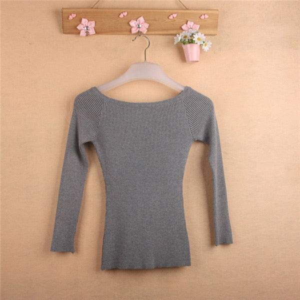 Women's Knitted Jacket Sweater Jumper Korean Style Sweaters Women Invierno 2022 Pullover Slash Neck Swetry Damskie Pull Femme