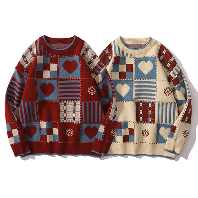 Men's Vintage Love Knitted Patchwork Sweater