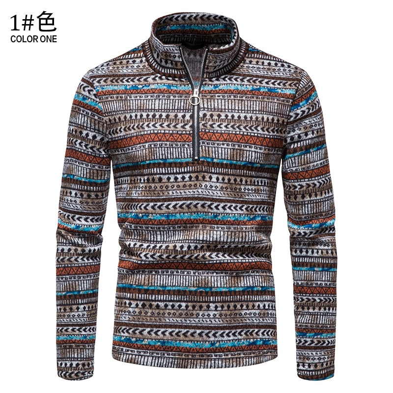 Men's Stand-up Collar Top Zipper Long-Sleeved Sweater