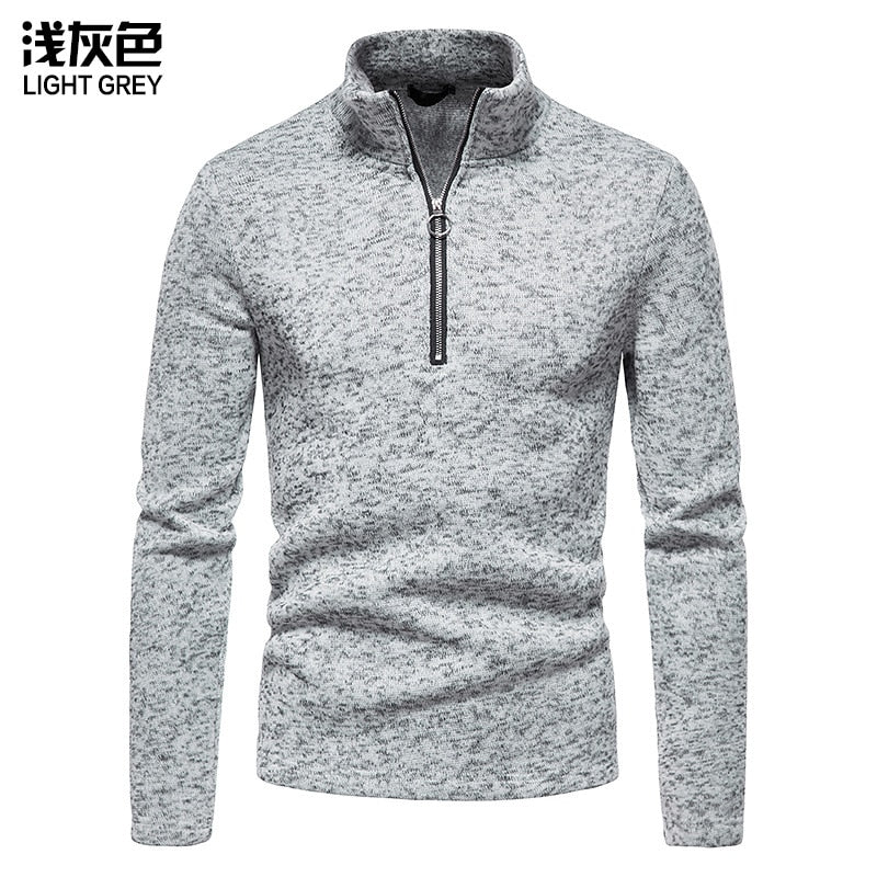 Men's Stand-up Collar Top Zipper Long-Sleeved Sweater