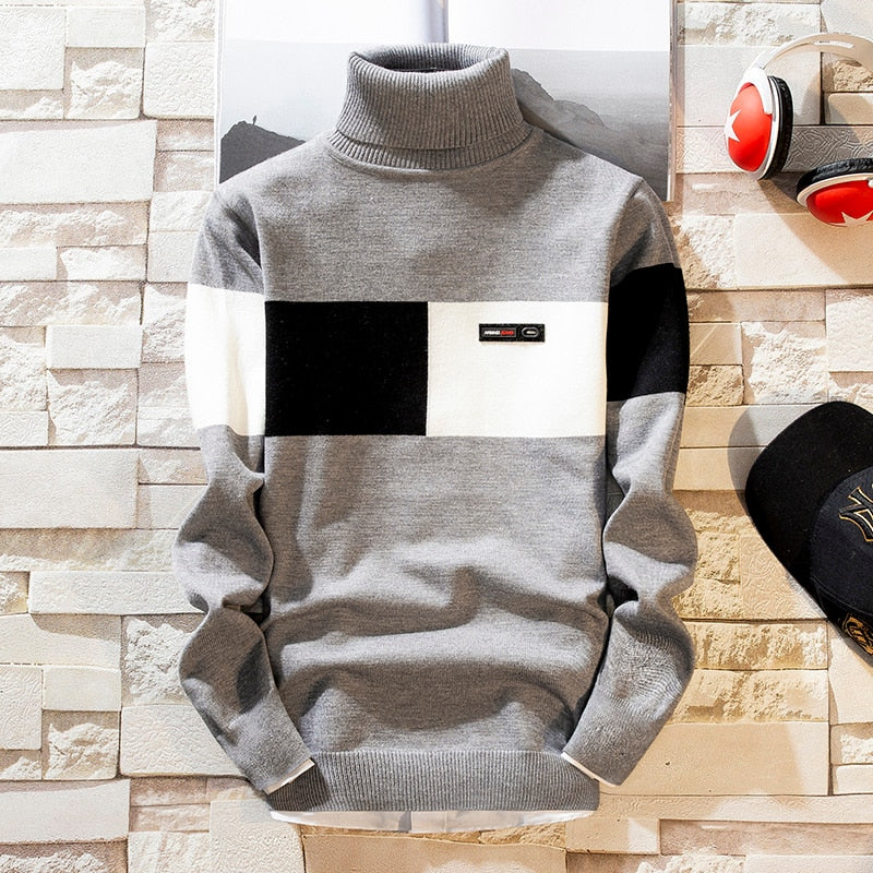 NEW Autumn New Men's Turtleneck Sweaters Pullover Male Solid Color Slim Fit Turtleneck Sweater Tops Knitted Pullovers M-3XL