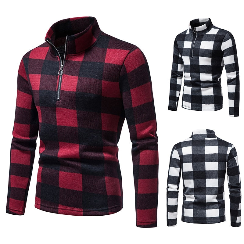 Men's Stand-up Collar Top Zipper Long-Sleeved Sweater