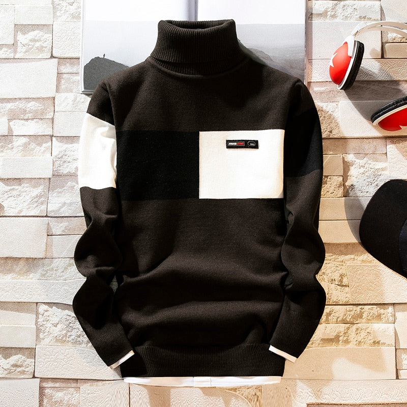 NEW Autumn New Men's Turtleneck Sweaters Pullover Male Solid Color Slim Fit Turtleneck Sweater Tops Knitted Pullovers M-3XL