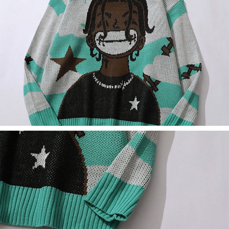 Men's Oversized Vintage Cartoon Anime Knitted Sweater