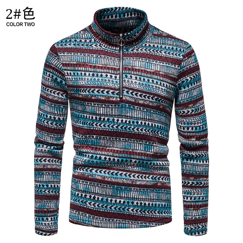Men's Stand-up Collar Top Zipper Long-Sleeved Sweater